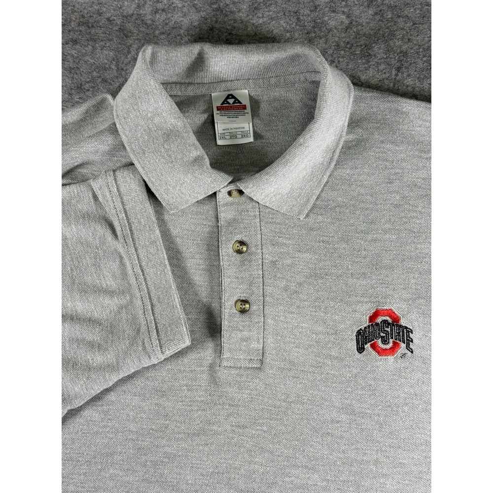 Ohio State Buckeyes Polo Shirt, Gray Embroidered Short  Sleeve  Men's  2XL